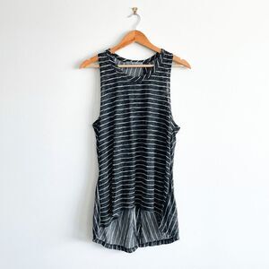 Coin 1804 Womens Top Sleeveless Half Open Back Stripes Black Large